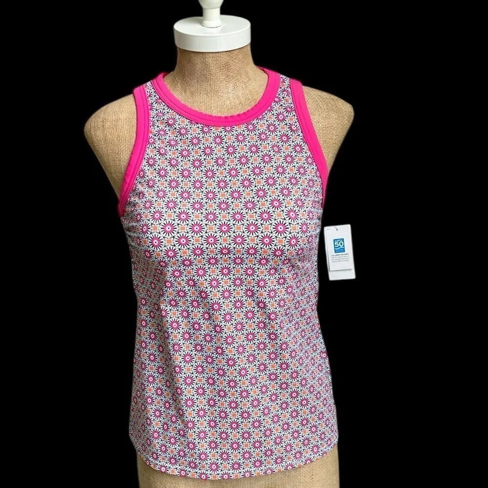 Lands' End  UPF 50 Geo Print High Neck Tankini Top XS NWT